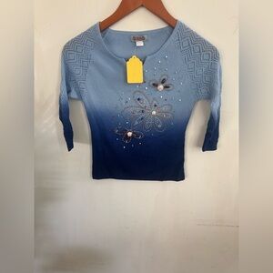 Vintage Y2K,Blue Ombre Embellished Women’s Top
